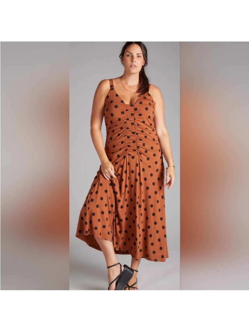 NWT Anthropologie Polka Dot Ruched Midi Dress, Size XS